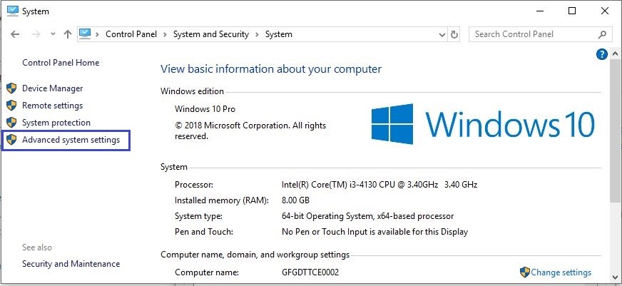 Advanced System Settings