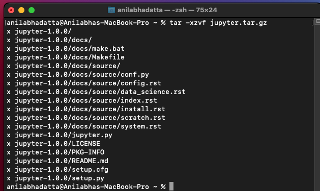 extracting the jupyter.tar.gz file in macos