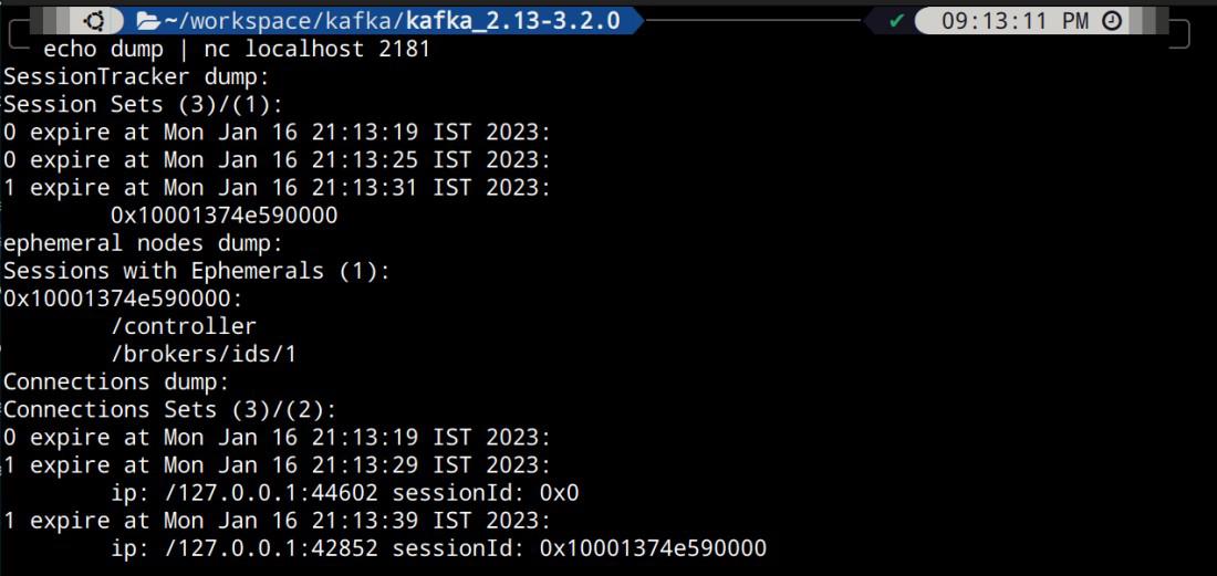 Status of zookeeper and kafka.