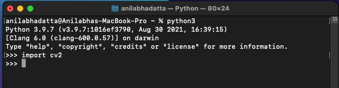 Verifying Opencv 4 installation on macOS