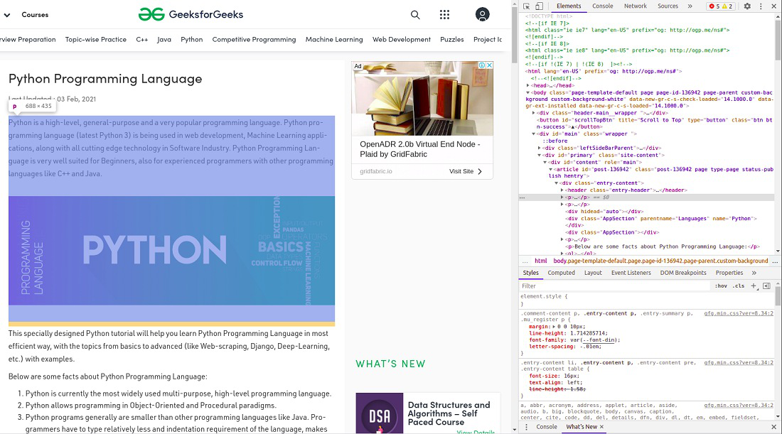 html of the page bs4