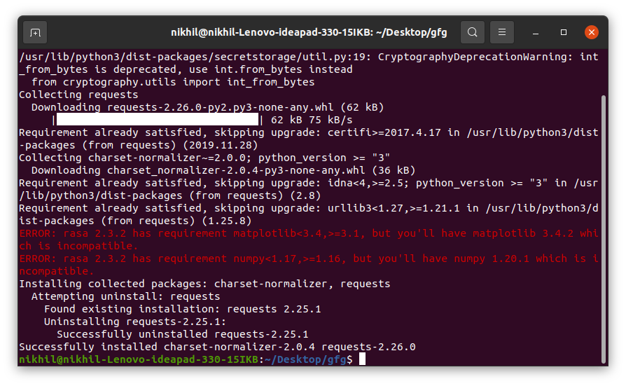 upgrading packaged with pip