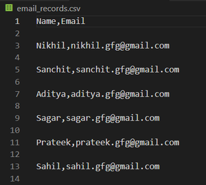Emails in csv