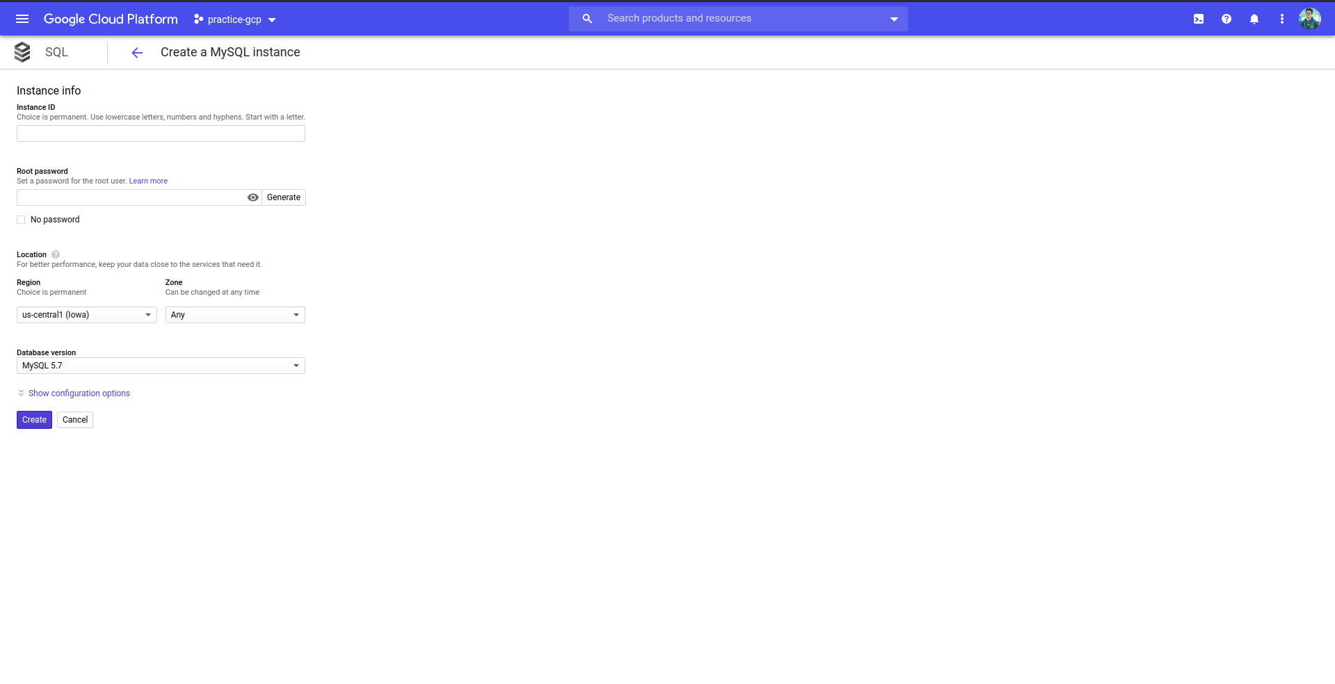 Instance page