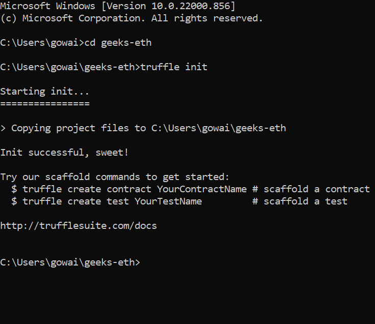 Successful installation of truffle