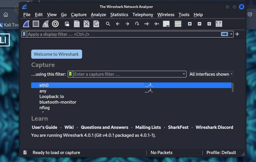 Opening Wireshark
