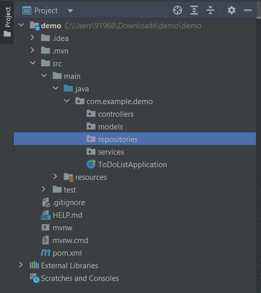 File tree after creating the packages