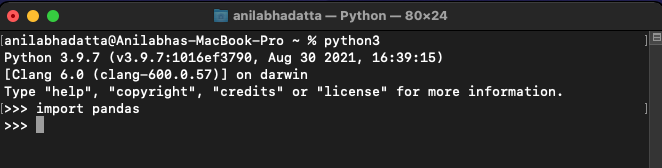 Verifying Pandas installation on macOS