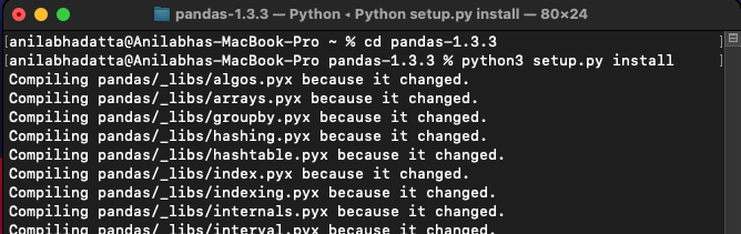 installing Pandas on macOS using the setup.py file