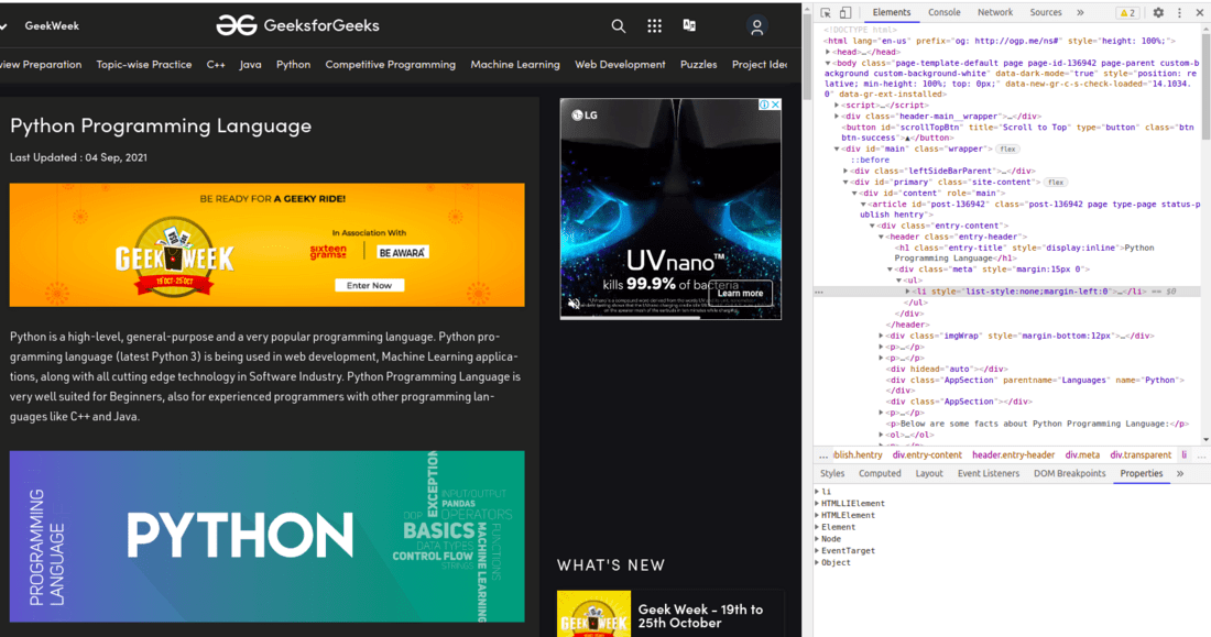 inspecting website python web scraping