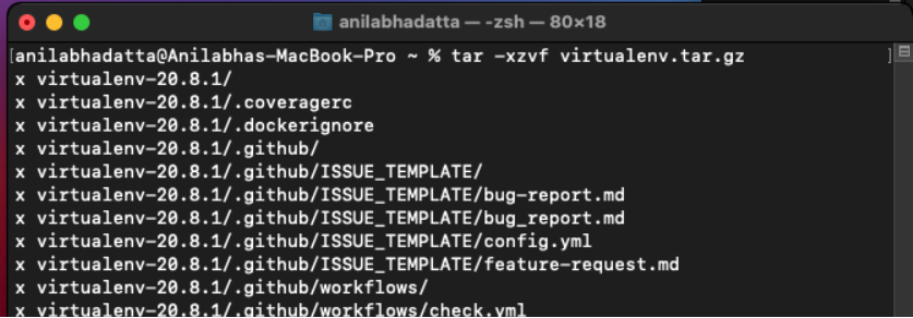 extracting the virtualenv.tar.gz file in macos