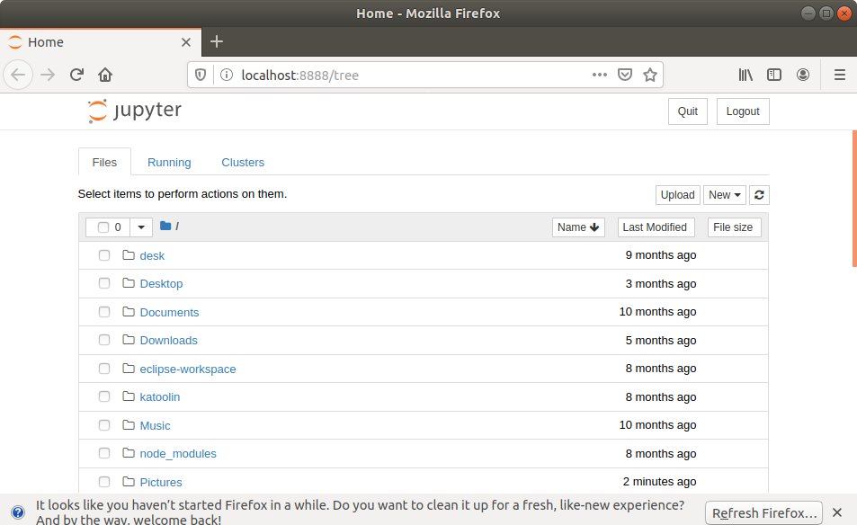 Jupyter Home Window