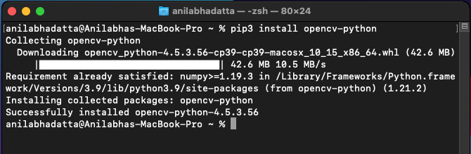 installing Opencv 4 package on macOS using pip