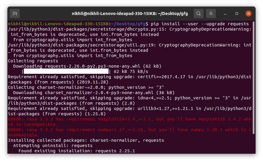 upgrading packaged with pip