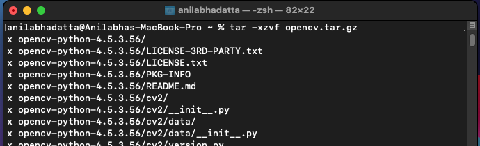 extracting the opencv.tar.gz file in macos