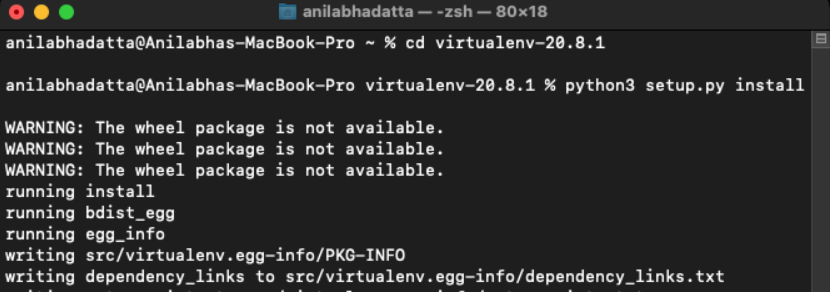 installing virtual environment on macOS using the setup.py file