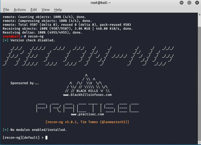 Recon-ng Installation on Kali Linux