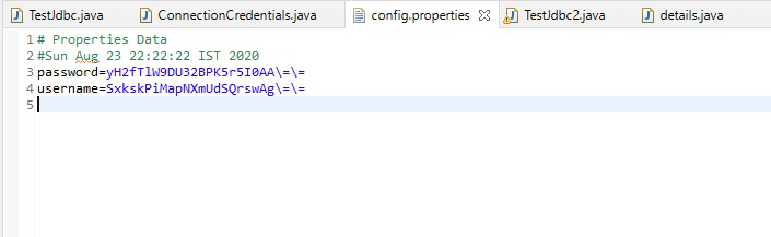 Database encryption in Java - encrypted username and password can be seen in config properties file
