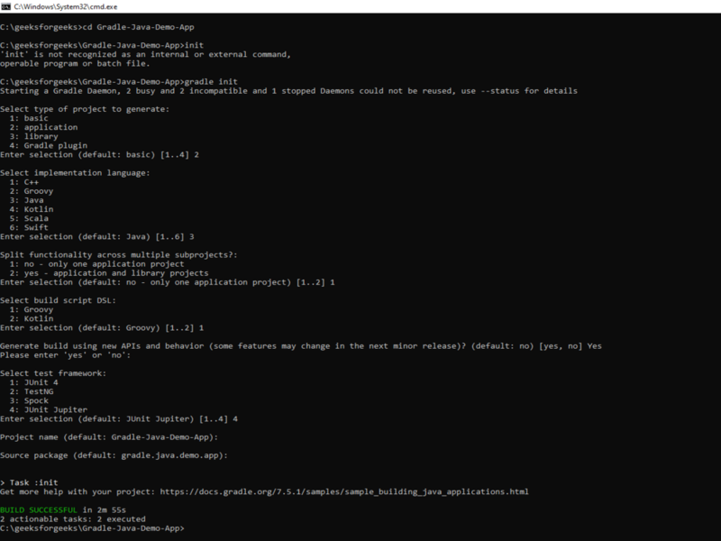 Create a Gradle-based project using CLI