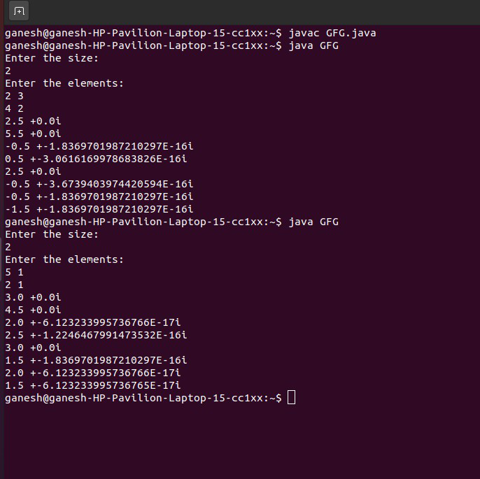 Output of 2D FFT Inplace Given a Complex 2D Array 