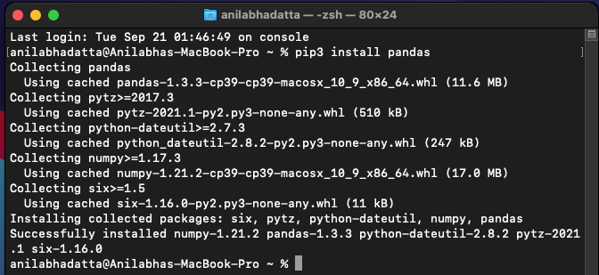 installing Pandas package on macOS using pip