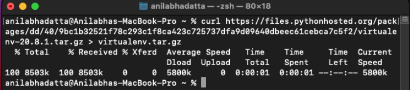 downloading the source package for virtual environment in macos