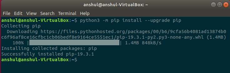 Updating pip before installation