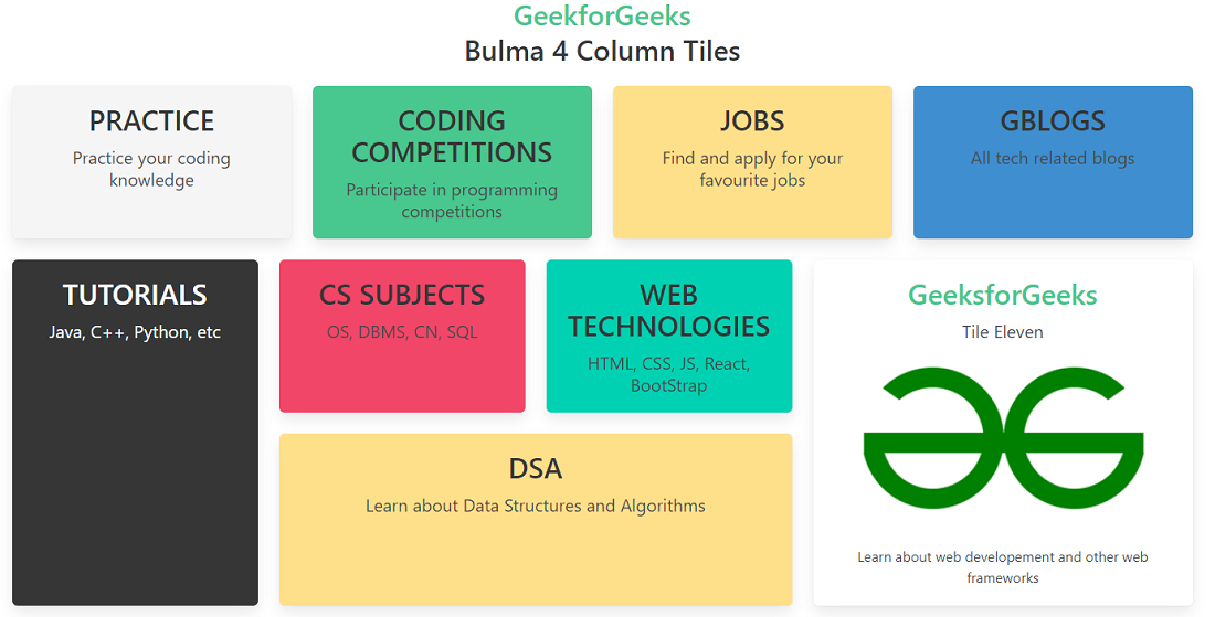 Bulma 4 columns Tiles