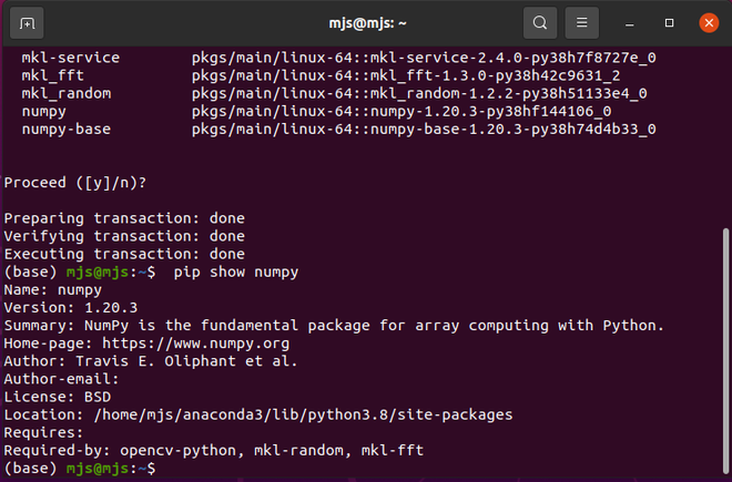 Using conda to verify Numpy Installation on Linux