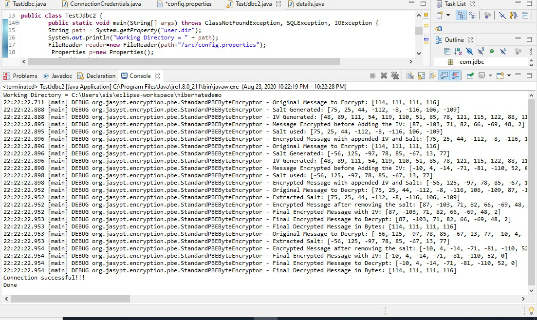 Database encryption in Java - seen the process of encryption and decryption