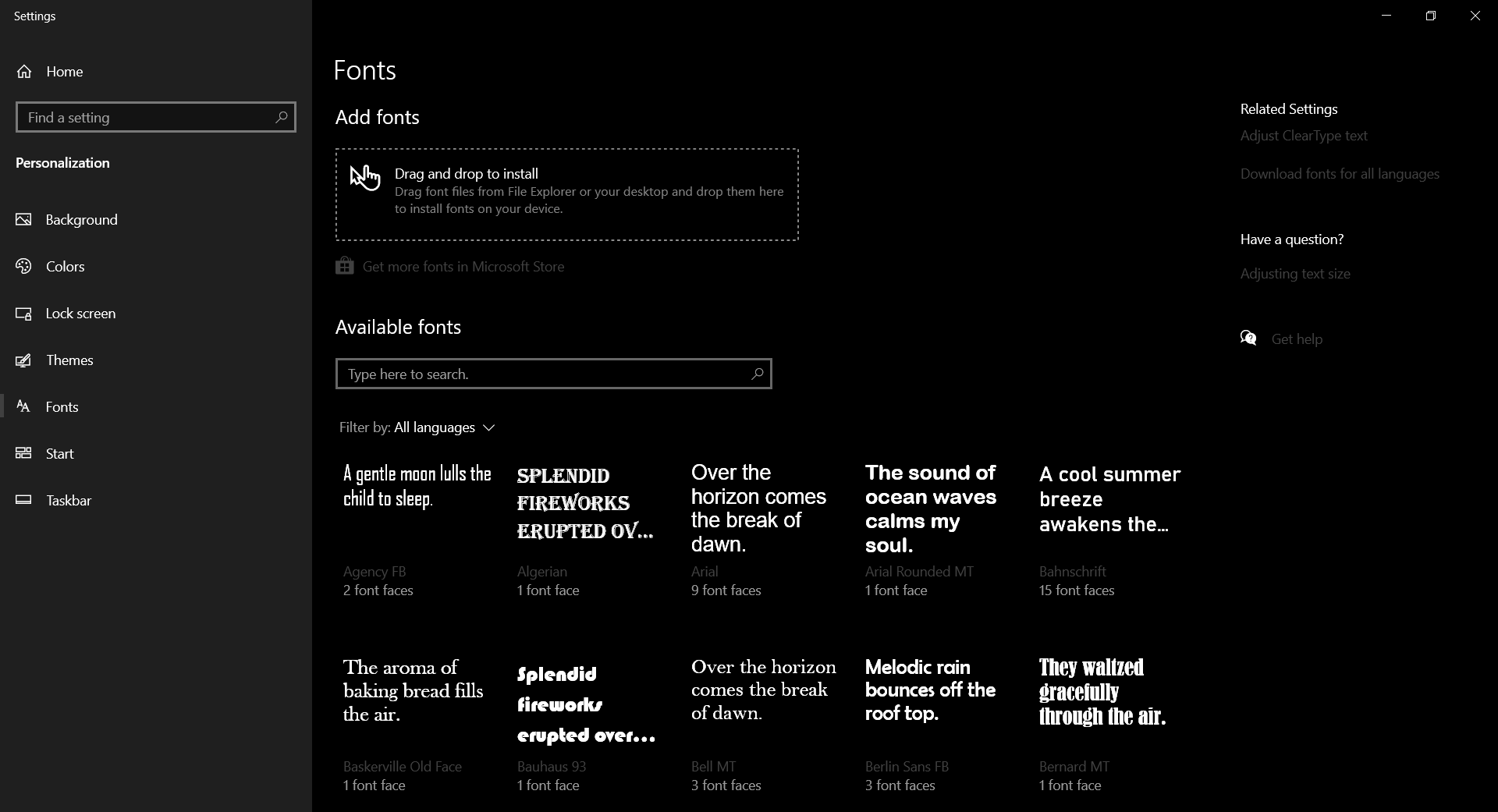 Fonts settings
