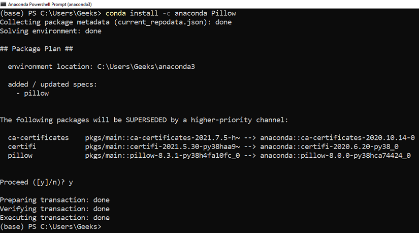 installing PIL package using conda