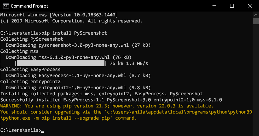 Installing-pyscreenshot-package