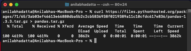 downloading the source package for Pandas in macos