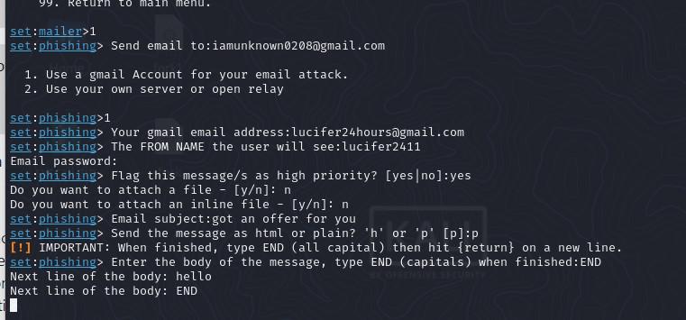 Select Use a gmail Account for your email attack